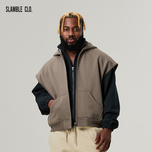SLAMBLECLO.无袖男女连帽背心