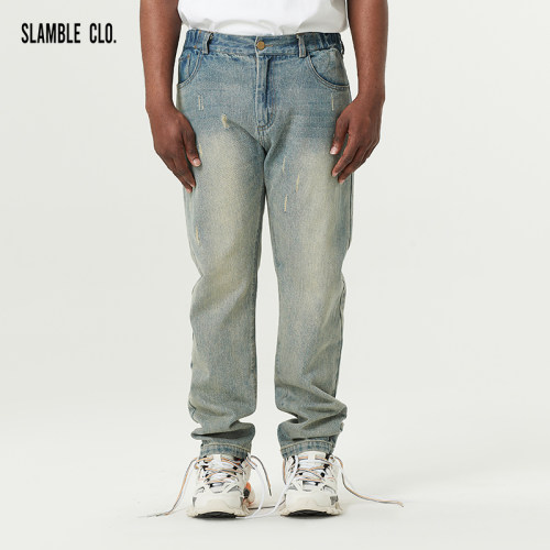 SLAMBLECLO.做旧水洗牛仔裤