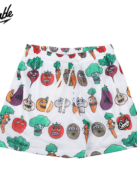 SLAMBLE夏季新款卡通印花满印短裤男女宽松运动速干透气四分裤潮