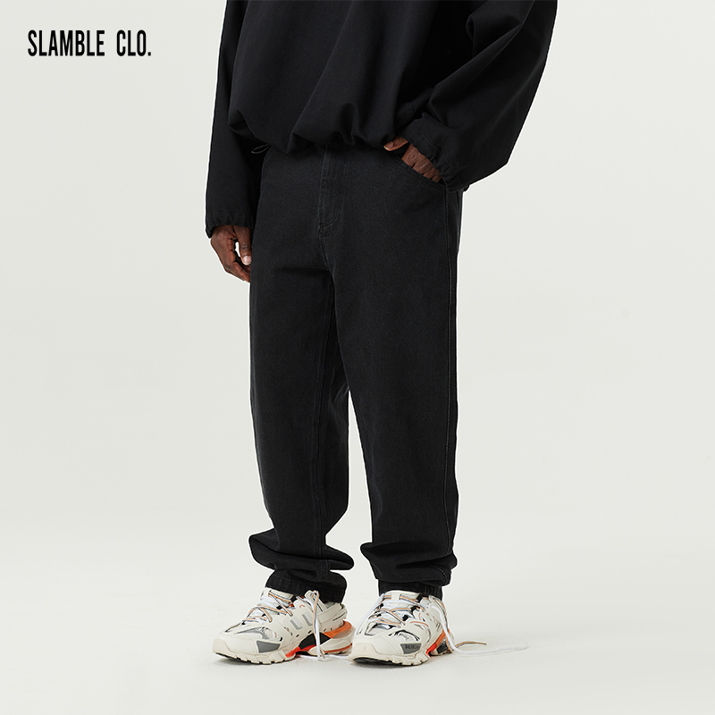 SLAMBLECLO.水洗阔腿锥形牛仔裤