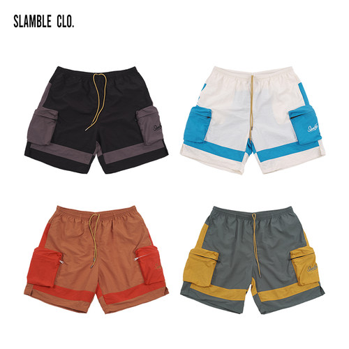 SLAMBLECLO.拼色工装短裤男