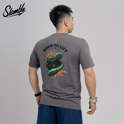 SLAMBLE男士CF运动健身短袖T恤综合训练莱赛尔蛇印花