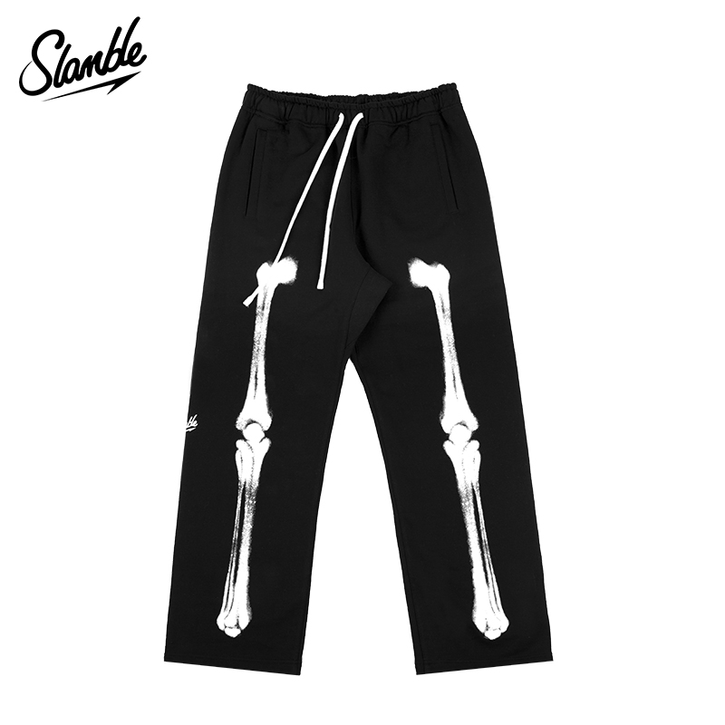 slamble直筒男骨头印花卫裤