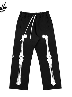 SLAMBLE秋冬新款美式骨头印花运动卫裤男潮牌街头滑板长裤直筒裤