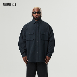 SLAMBLE 双口袋衬衣翻领运动休闲宽松纯色外套男潮流上衣 CLO.新款