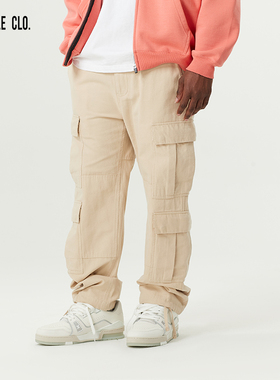 SLAMBLE CLO.新款口袋工装裤男休闲运动长裤美式潮流纯色直筒裤