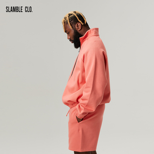 夹克立领外套男休闲运动潮 纯色拉链教练针织美式 SLAMBLE CLO.新款