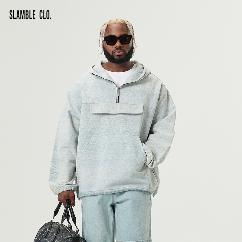 SLAMBLECLO.男水洗半拉链冲锋衣