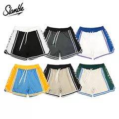 Slamble Summer New Color-Blocked American-Style Shorts, Four-Quarter Length, Retro Sports Quick-Drying Breathable Men's Trendy Basketball Shorts