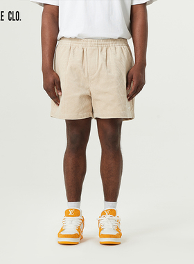 SLAMBLE CLO.新款灯芯绒运动休闲五分裤男宽松美式潮流透气短裤