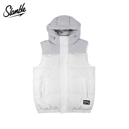 slamble拼色连帽棉马甲保暖