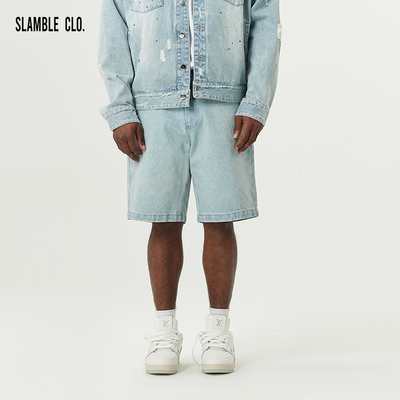 SLAMBLECLO.水洗纹牛仔短裤