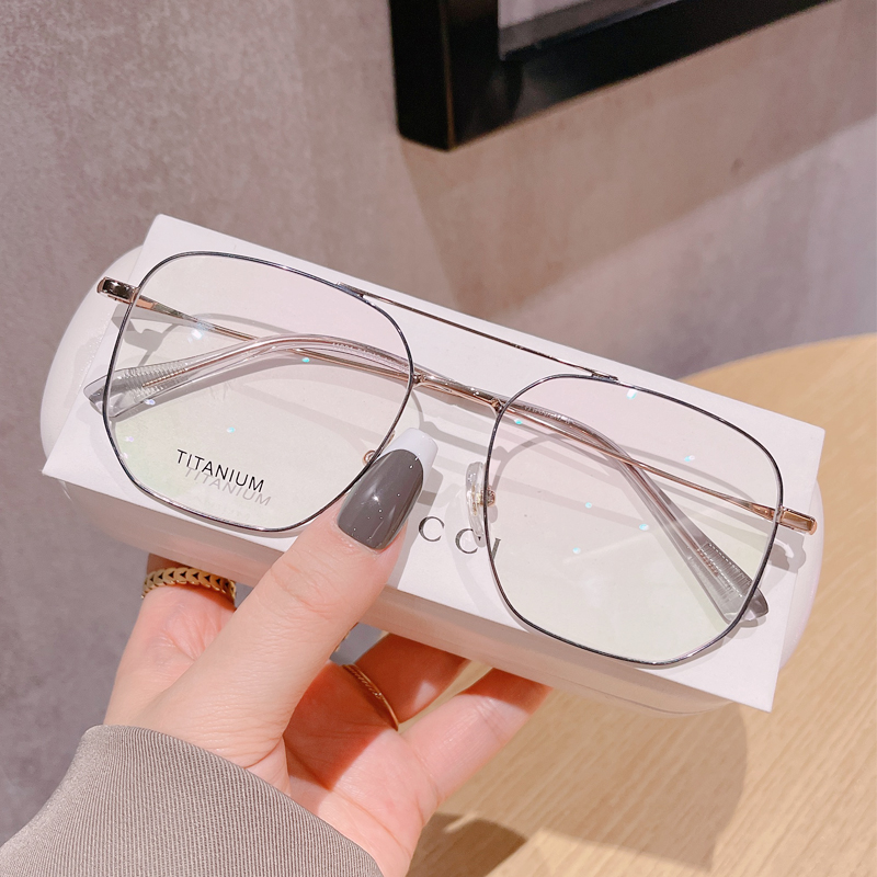 超轻纯钛双梁眼镜大框飞行员变色