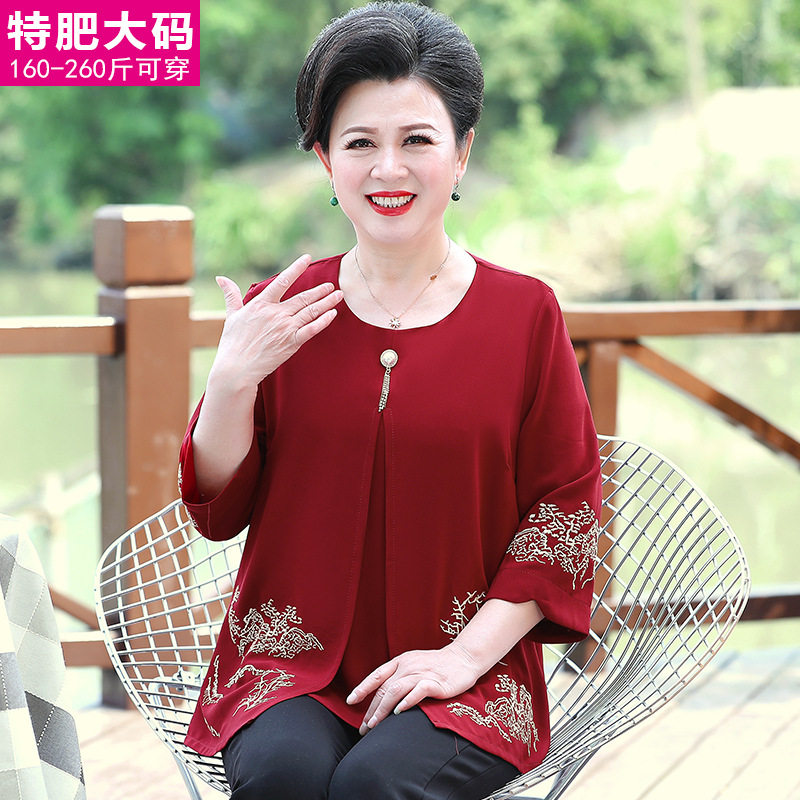 240斤加肥大夏装弹力恤衫妈妈