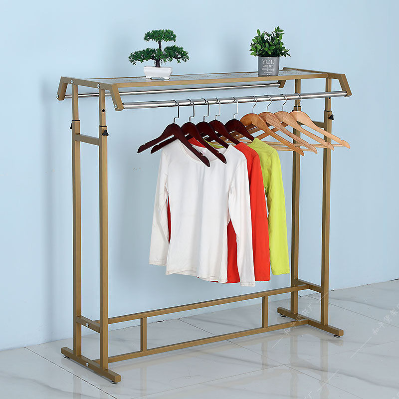 铁艺服装店双杠展示架落地中岛架侧挂衣架男女童装架双排中间货架