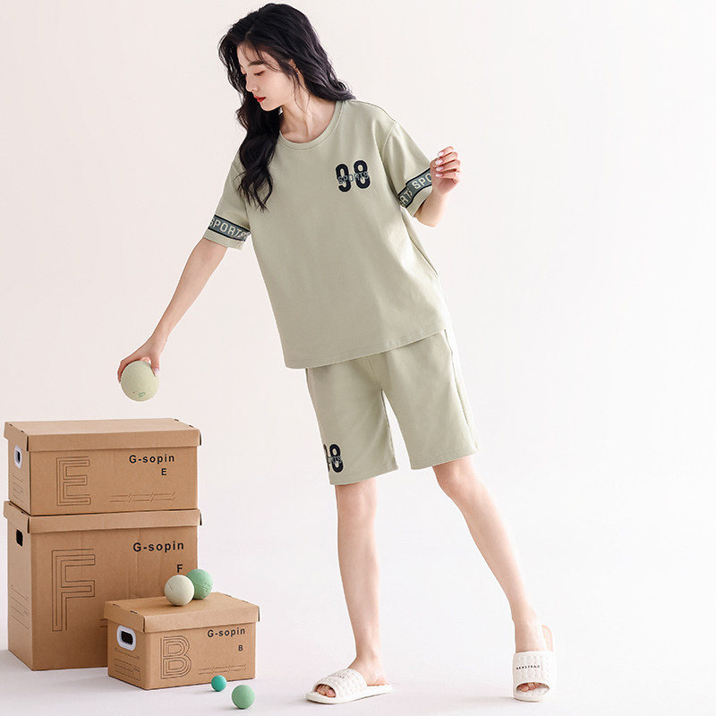 夏季新款薄款莱卡棉睡衣女短袖五分裤纯棉可外穿运动家居服女套装
