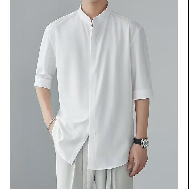 高质量五分袖立领男士新中式现货冰丝衬衫2510款一P45元,男装衬衫,星座1202-3（原1218-3）