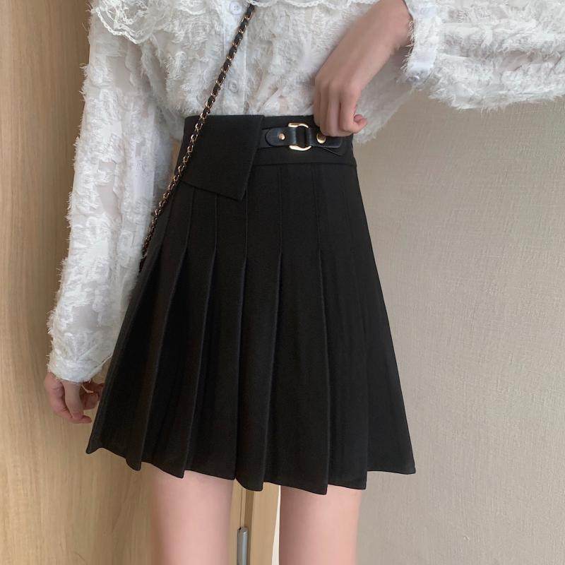 超高腰不规则设计感百褶裙黑色学生防走光jk短裙子遮胯显瘦半身裙,女装/女士精品,半身裙,淘宝优惠券,粉丝福利购,淘宝优惠卷
