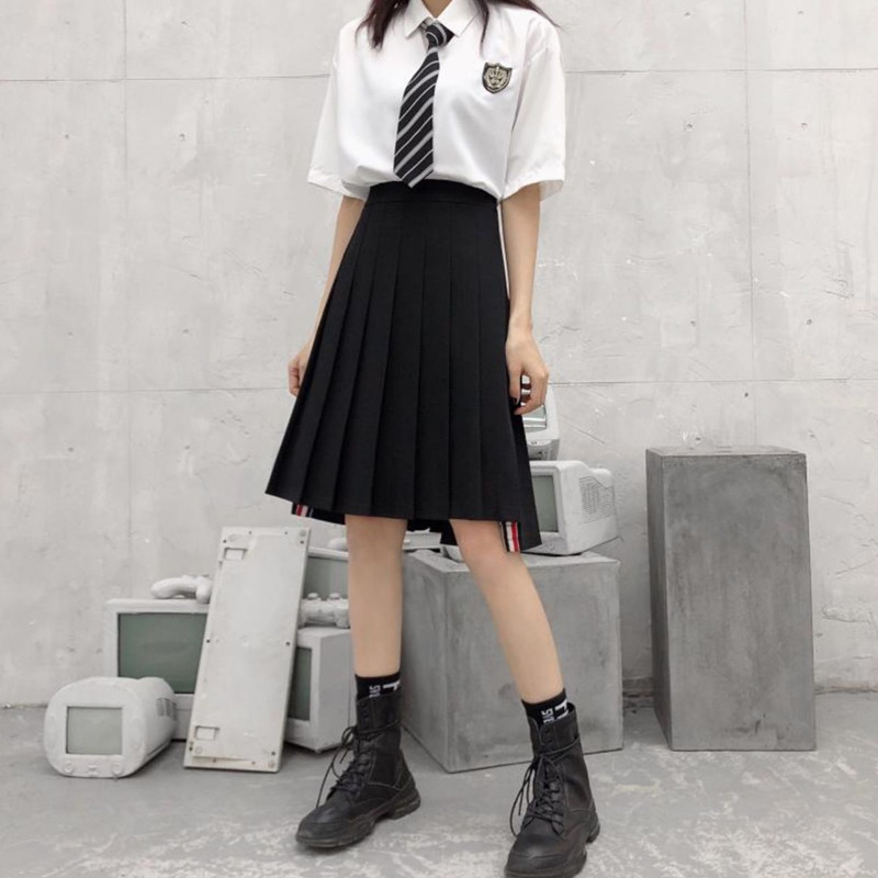 灰色高腰百褶裙女大码复古显瘦西装防走光高个子a字jk半身中长裙