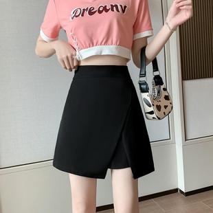 黑色高腰西装 女2025春夏大码 设计感开衩显瘦a字休闲阔腿短裤 裙裤