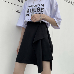 韩版 黑色半身裙裤 裙裤 设计感不规则短裤 胖mm显瘦遮跨a字裙 女大码