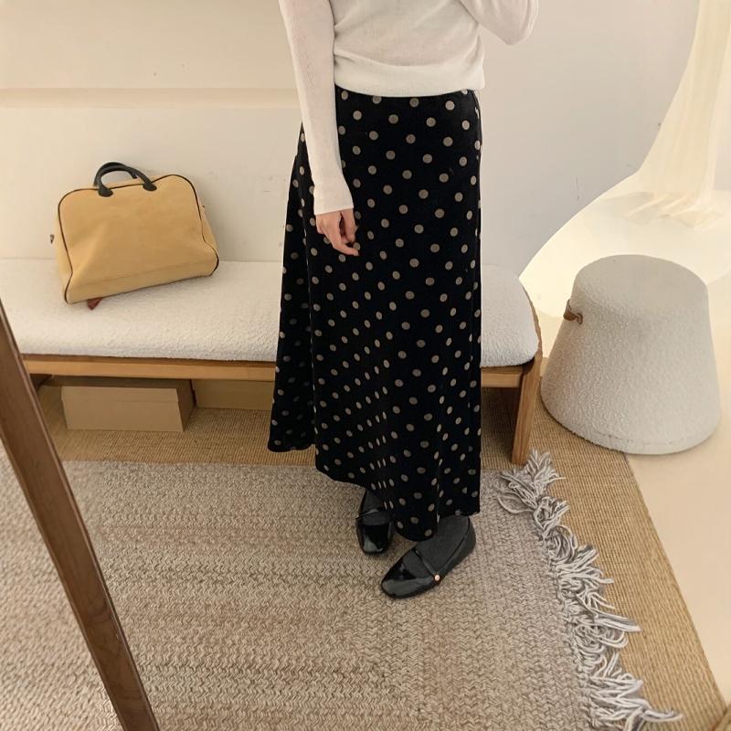 加绒加厚波点丝绒半身裙中长伞裙