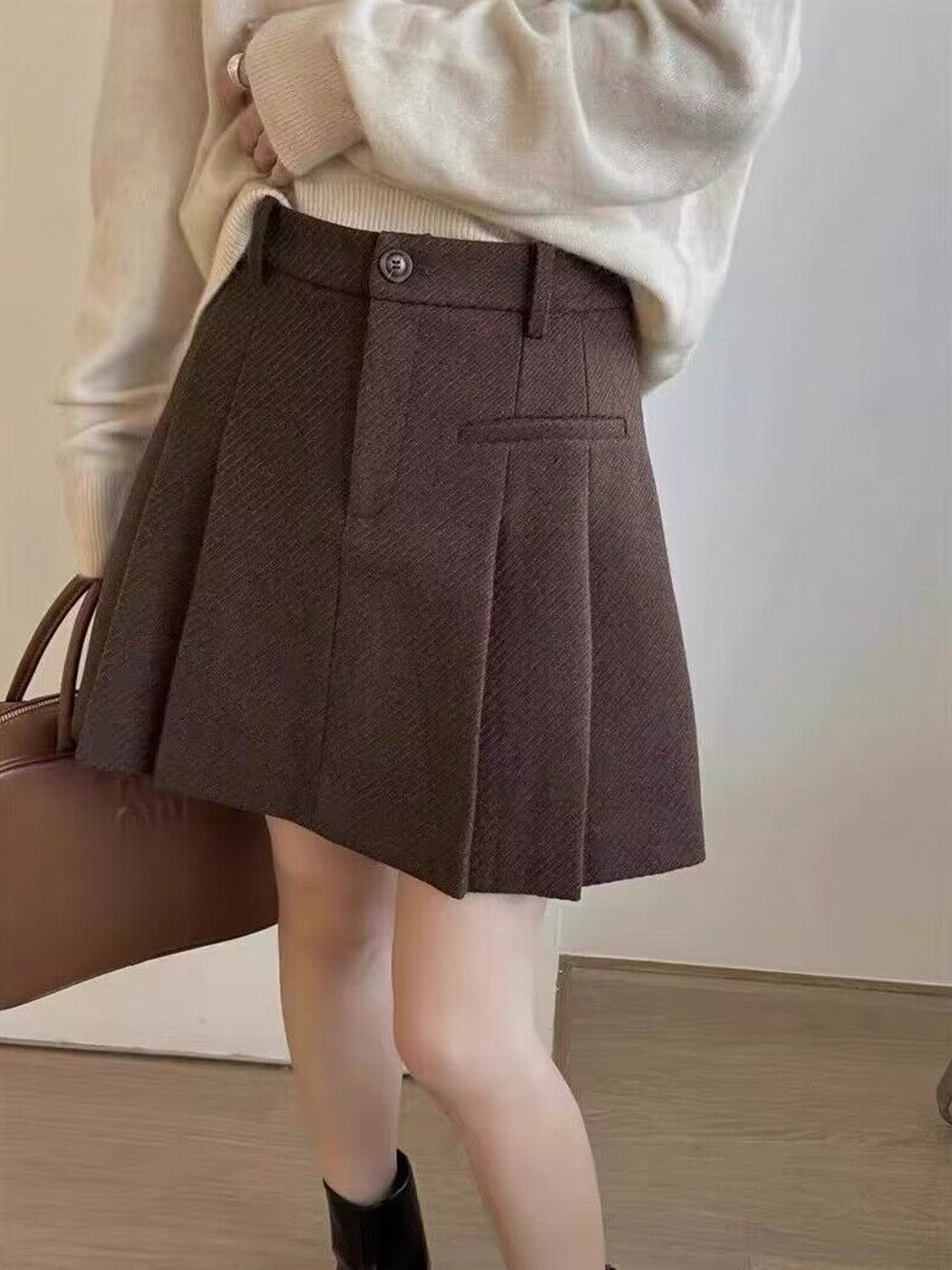 加厚秋冬配卫衣毛呢百褶短裙