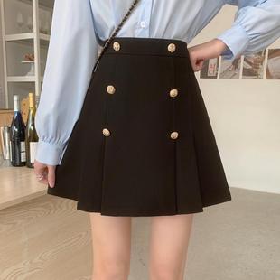 高腰a字裙褶皱短裙 大码 百褶裙女春秋季 小个子黑色半身裙2022新款