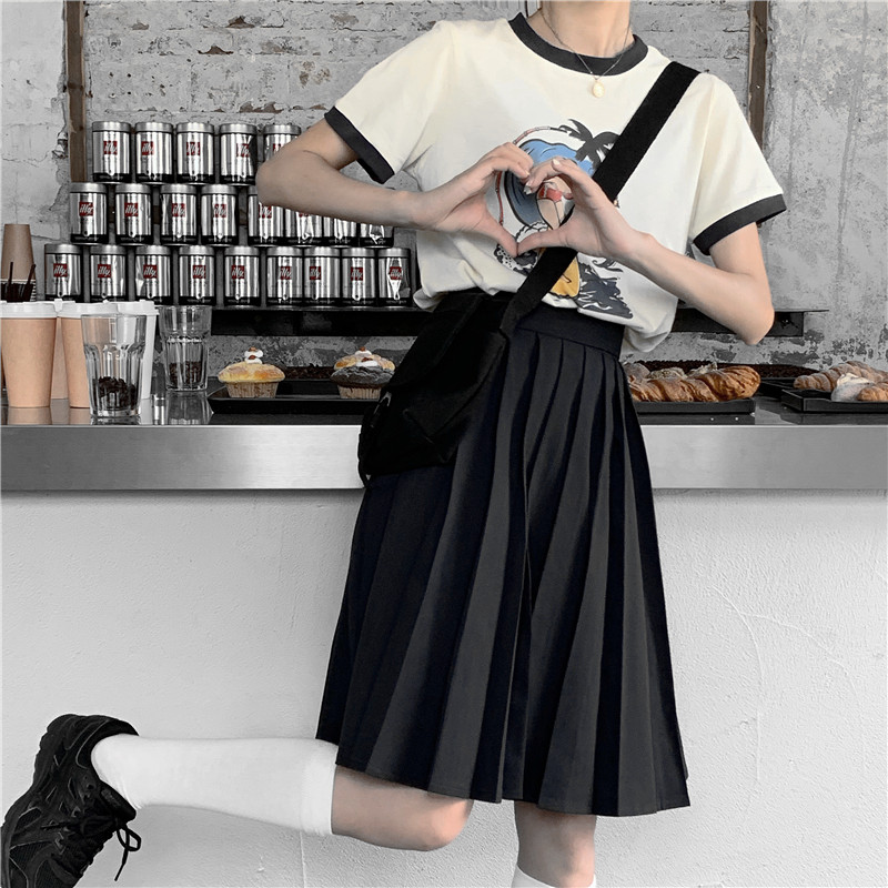黑色学院风高腰ins半身裙子