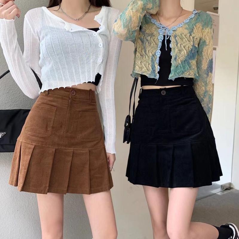 大码学院风春秋胖mm灯芯绒百褶裙