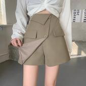 适合胯大高腰半身裙裤 休闲短裤 女春大码 设计感开衩不规则a字西装