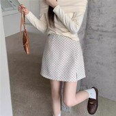 梨形身材波点高腰显瘦半身裙女秋季 韩版 小个子遮胯A字裙包臀短裙
