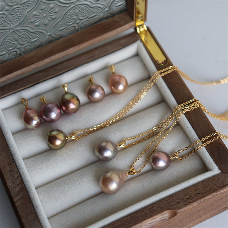 suu 新款高亮优质精挑爱迪生紫色淡水珍珠水滴吊坠925银扣项链