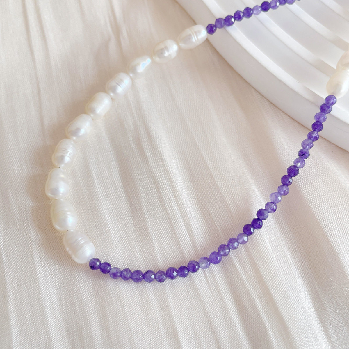 欧美ins博主同款淡水珍珠紫色天然石混穿项链女饰品首饰
