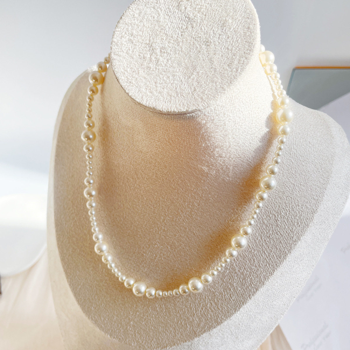 施家仿天然淡水珍珠项链法式名媛大小珍珠混穿项链货源锁骨链