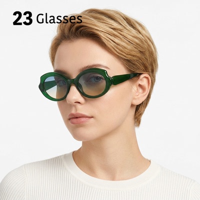 23 Glasses复古墨绿色太阳镜女高级感猫眼粗框墨镜渐变色防晒眼镜