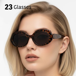 23 Glasses ins风90s复古椭圆太阳镜豆花色粗框黑灰色镜片墨镜