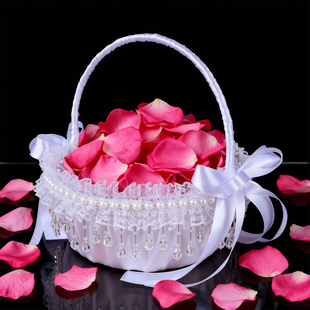 结婚花篮花童撒花白色蕾丝珍珠婚庆花篮手工编织水钻装饰舞蹈道具