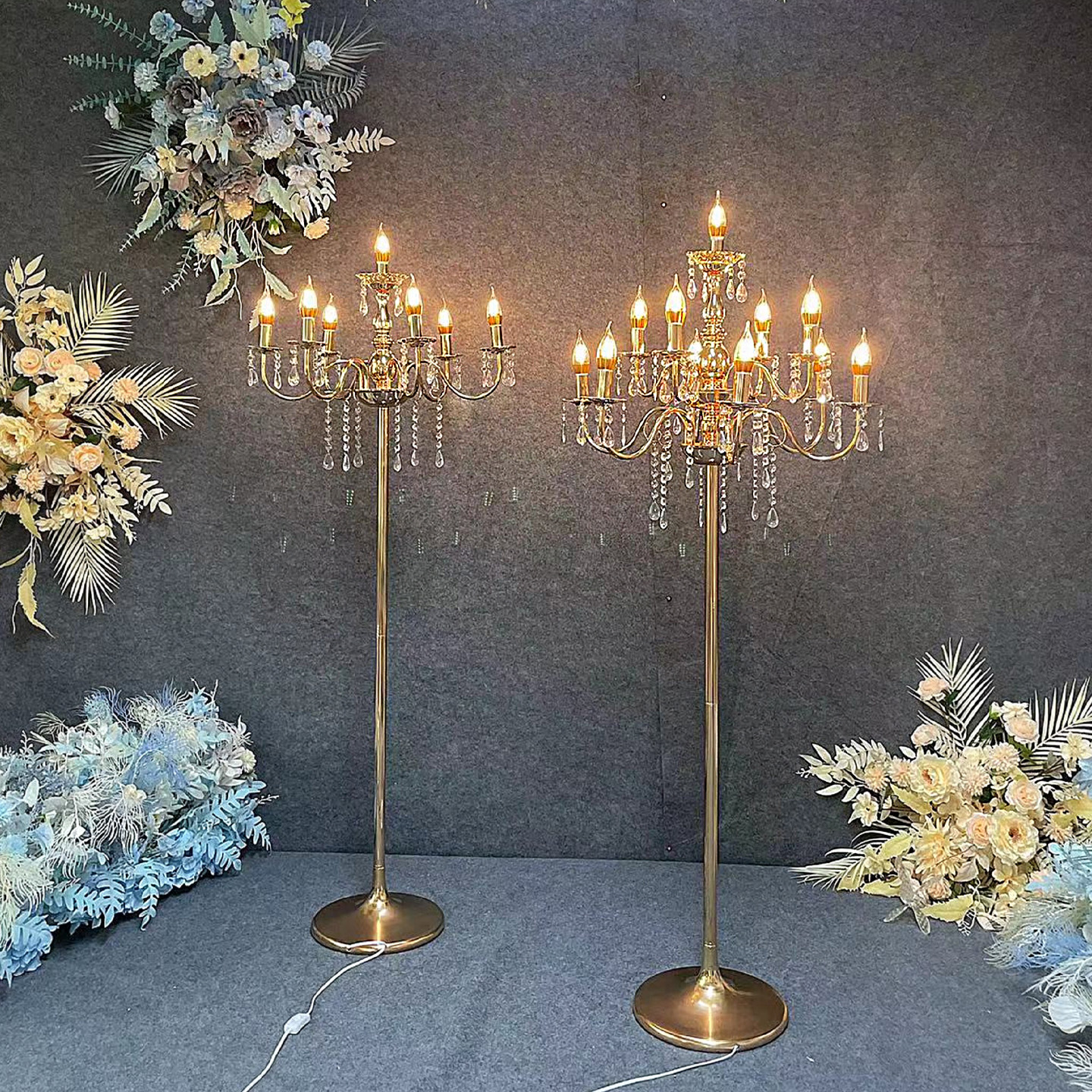 婚庆道具婚礼舞台布置铁艺电镀金色多头水晶路引灯立式Ｔ台装饰灯