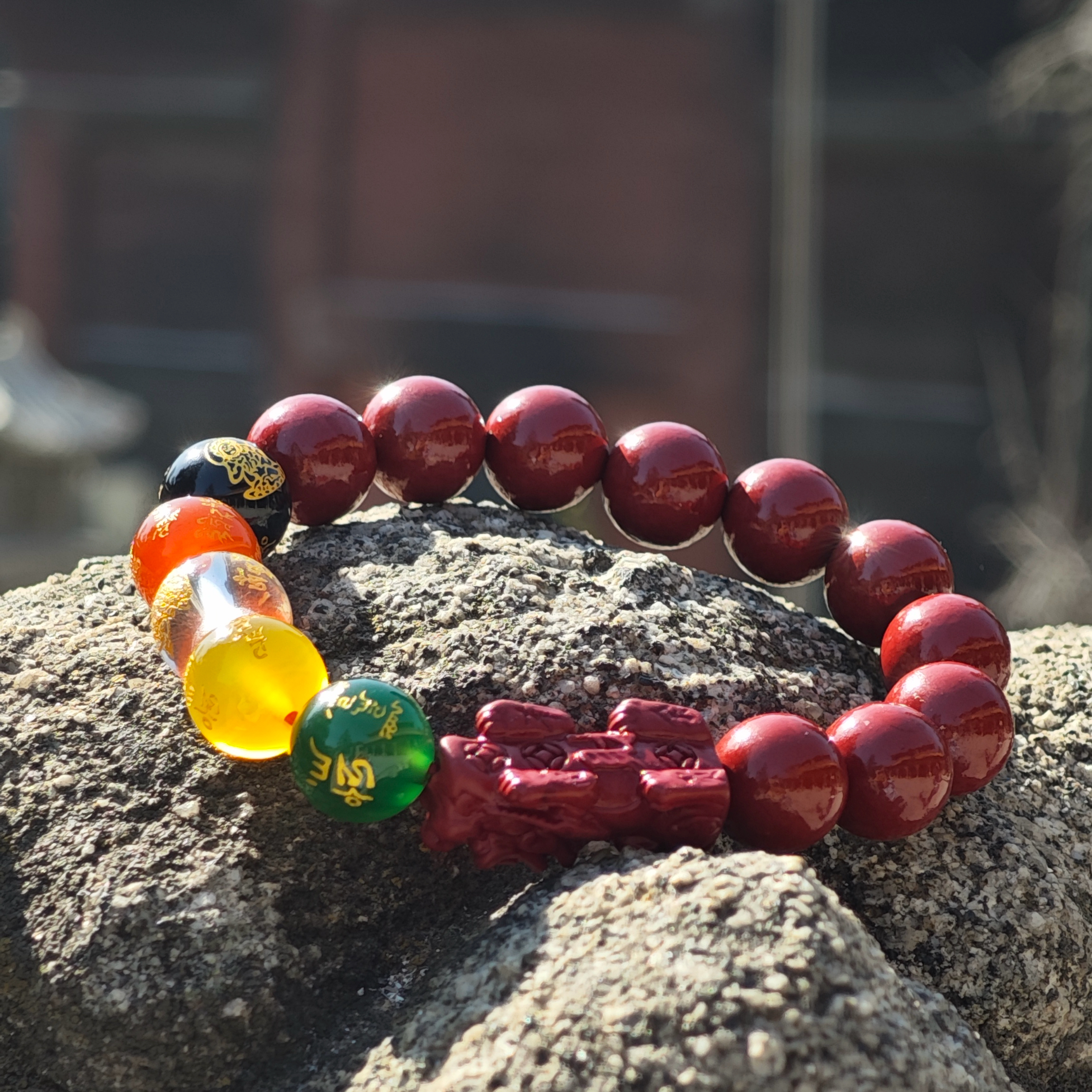 南岳衡山景区文创手串五路财神朱砂手串男女同款朱砂手串南岳直发