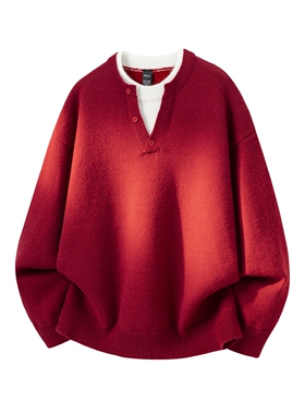 GT87高质量假两件毛衣P49红色灰色黑色M到XXL