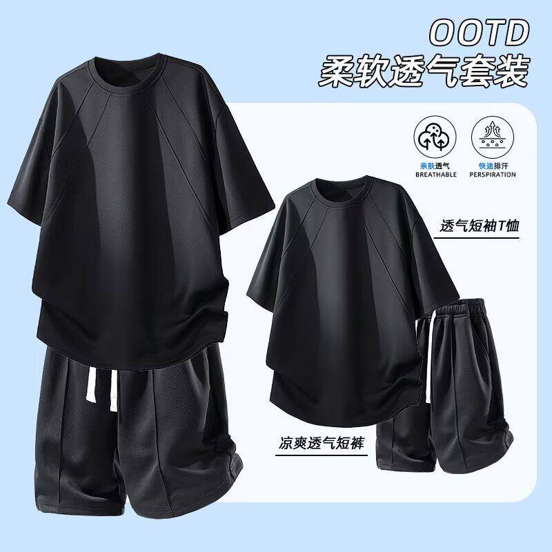 运动服套装男夏季短袖T恤篮球衣休闲短裤两件套韩版潮流2026