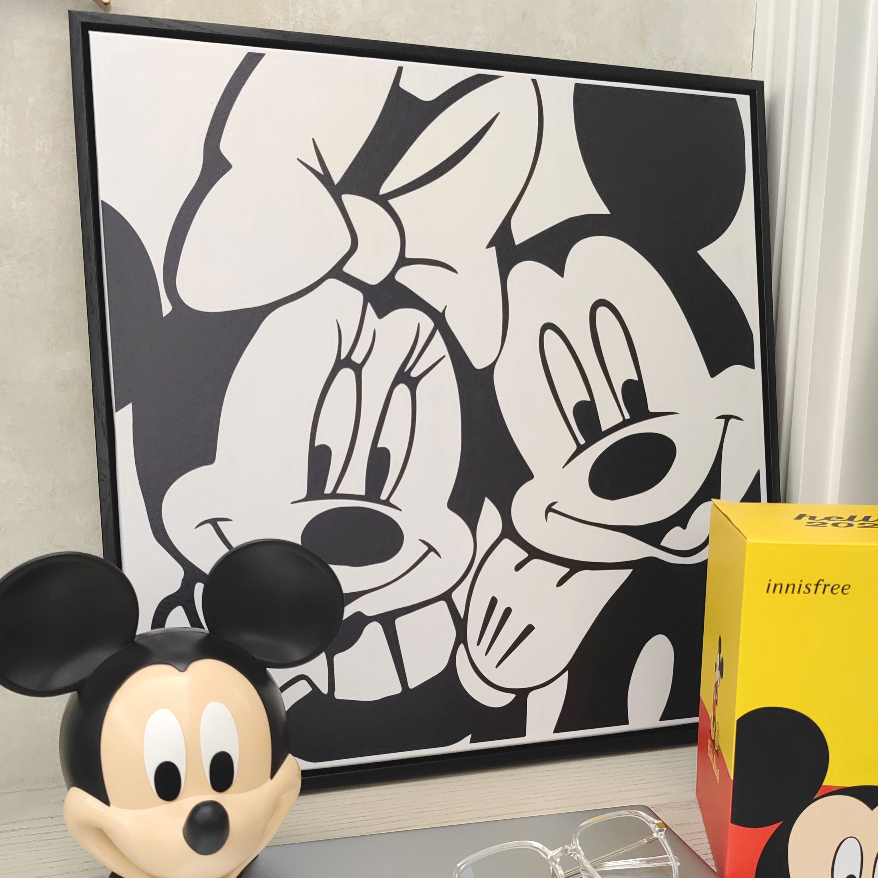 黑白米奇米妮装饰画米奇妙妙屋现代风格卧室儿童房动漫卡通壁画