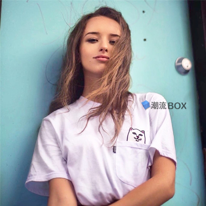 ripndip官方中指猫口袋短袖t恤