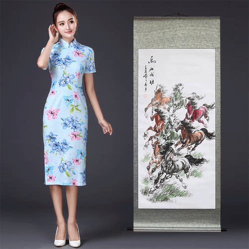 徐悲鸿八骏图卷轴画马到成功国画骏马挂画客厅办公室装饰画已装裱