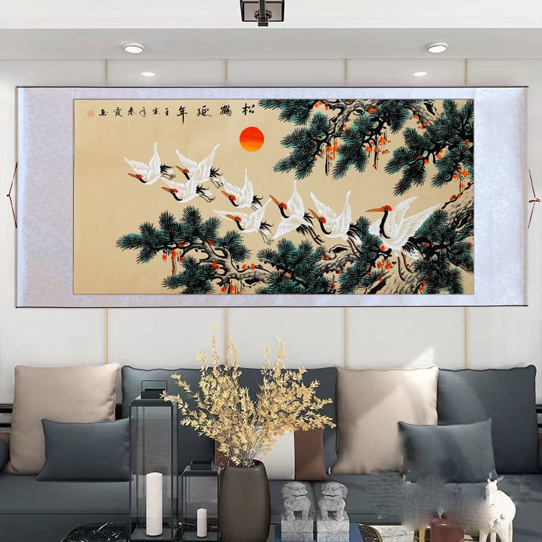 新中式手绘茶室装饰画横幅客厅沙发背景墙面壁画床头花鸟禅意挂画,家居饰品,国画,淘宝优惠券,粉丝福利购,淘宝优惠卷