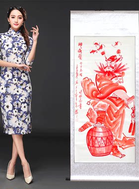 手绘朱砂钟馗招福门神画像挂画客厅过道卧室装饰卷轴国画吉祥画像