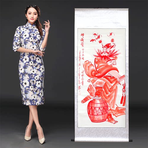 手绘朱砂钟馗招福门神画像挂画客厅过道卧室装饰卷轴国画吉祥画像