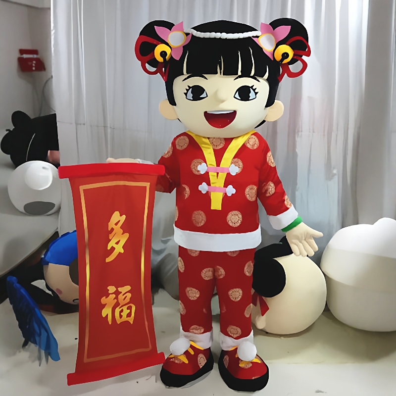 定制新年喜庆活动表演送财童子童女卡通人偶装扮巡演出布偶衣服装