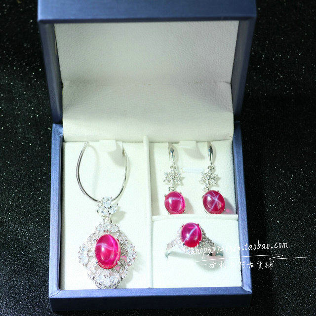 精品老宝石项链耳环三件套组合套装女款复古时尚百搭首饰品
